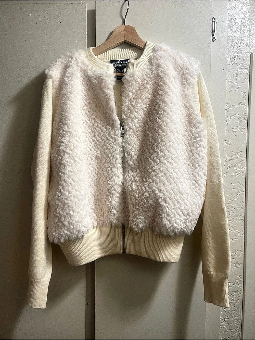 Cream Faux-Fur Front Zip Vest